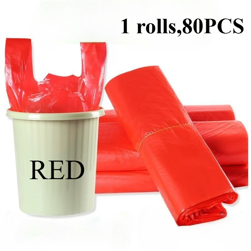 TEMU 1 Roll//80 Thick Red Hand-held Garbage Bags, Suitable For Home, Office, Kitchen, Bathroom, Outdoor, Commercial Use, Compatible With Trash Cans