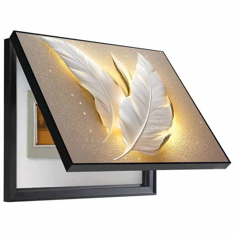 TEMU Placa de pared decorativa 2D , 2D , 1 pieza, y minimalista con plumas 2D para eléctrica y cubierta de corriente - Marco negro de capa, fácil