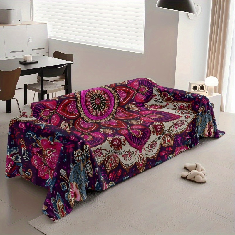 TEMU 1 Copridivano in fibra con vivace motivo Mandalore multicolore, utilizzabile in , antiscivolo da pulire, resistente, agli animali domestici, per