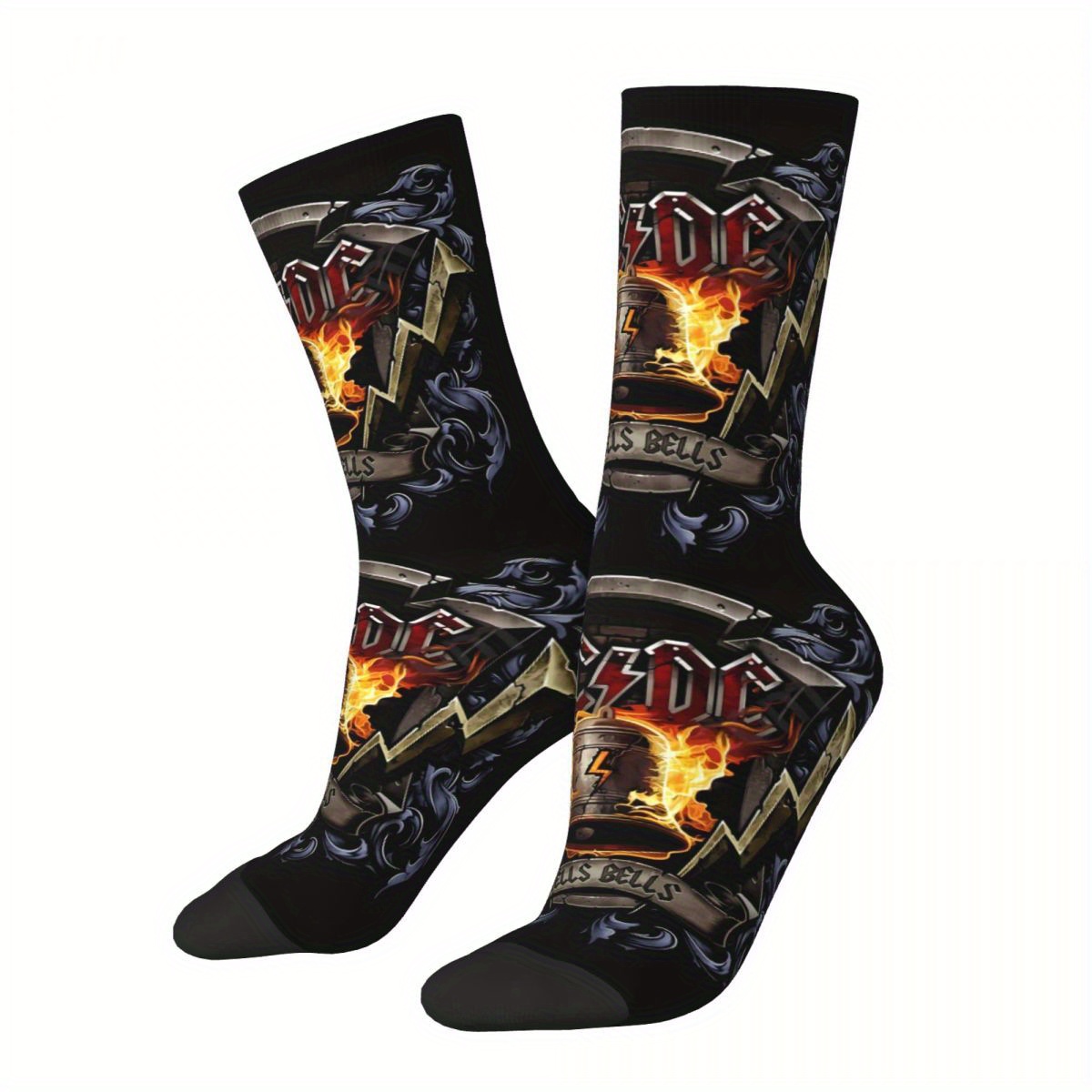 

1 Pair Biihudu Men's Band-inspired Crew Socks - "ride " 3d Print, Soft Polyester With Elastane, Breathable & Comfortable, Ideal For Music Enthusiasts, Music Socks