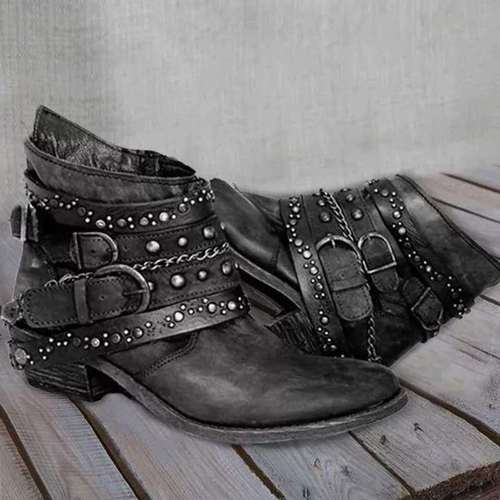 european and american womens shoes thick heeled belt short shaft single boots for autumn and winter 2025 short boots made of distressed with rivets chains and buckles retro style with steampunk flavor designed specifically women shoes