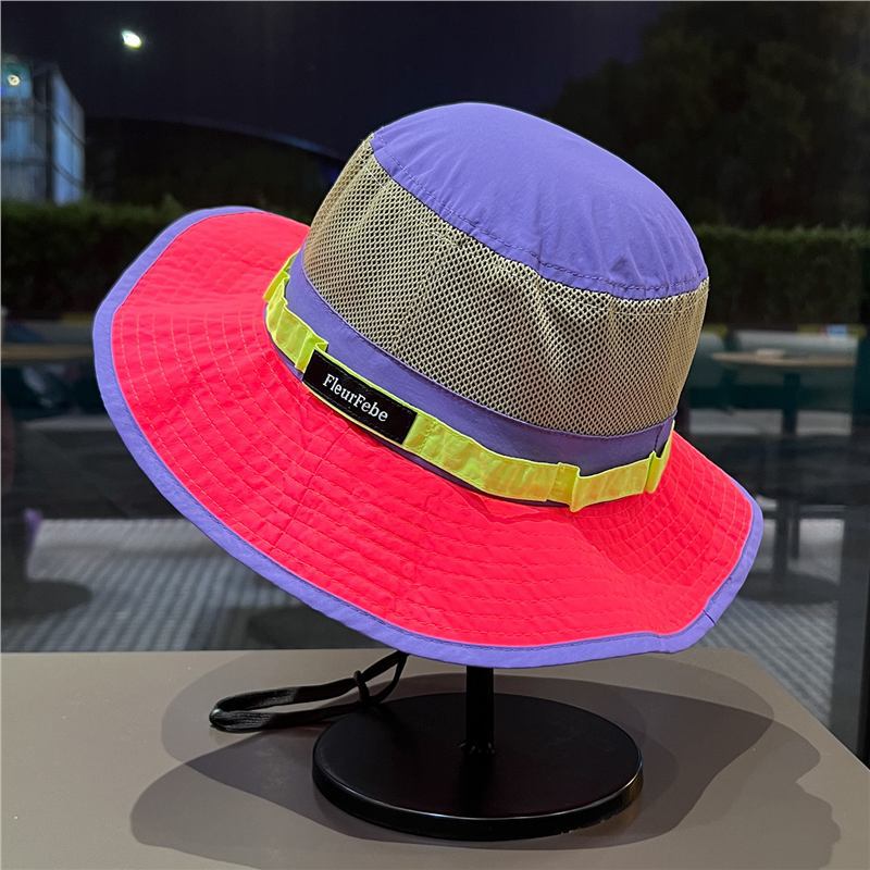 TEMU Cappello da pescatore Dopamine color block per , cappello da sole estivo in rete traspirante, cappello da campeggio e ad asciugatura rapida per