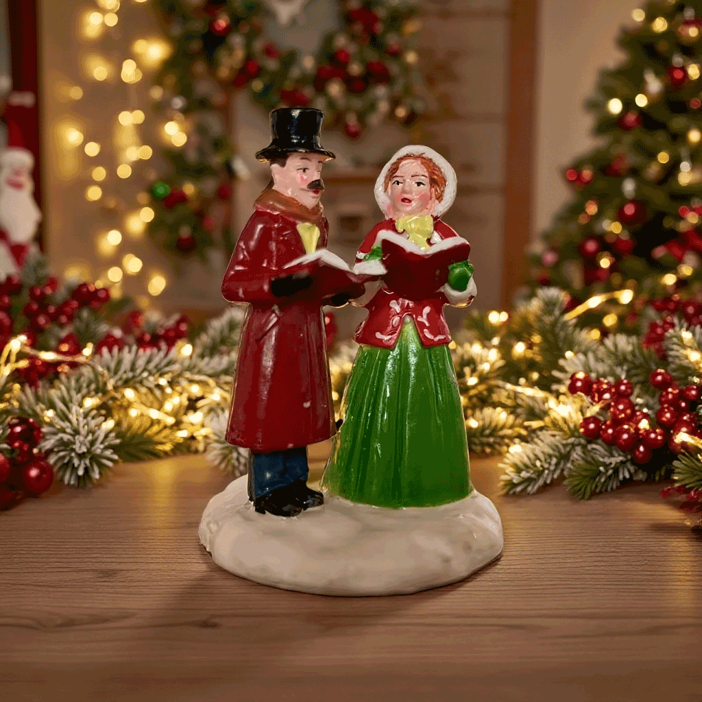 TEMU Statuette Miniature de Chanteur de Noël à pour Villages de Noël, Figurine de Chorale Vintage avec de Pin Enneigé & Figurines de Chanteurs en