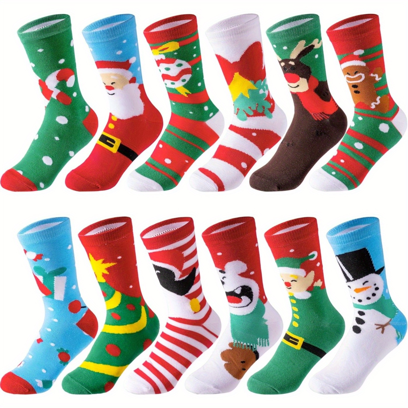 Image of Syncfun 12 Pairs Christmas Socks Warm Soft Christmas Crew Socks For Women, Holiday Or Birthday Gift
