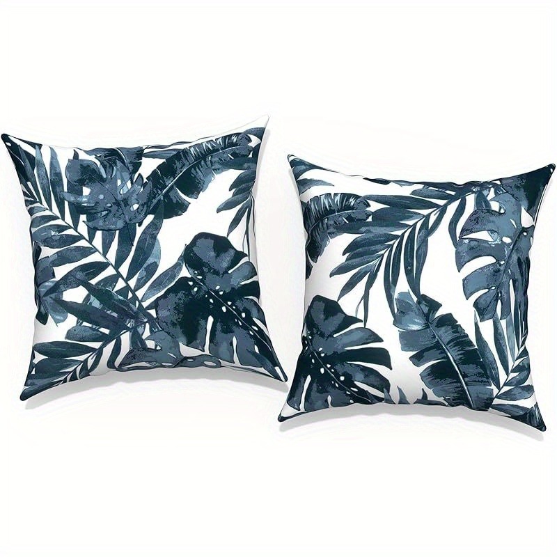 TEMU 2d Flat - 2pcs 2d Flat Printing Single-sided Printed Leaf Print Outdoor Pillow Covers, Blue White Cushion Covers With Automatic Lock Zipper,