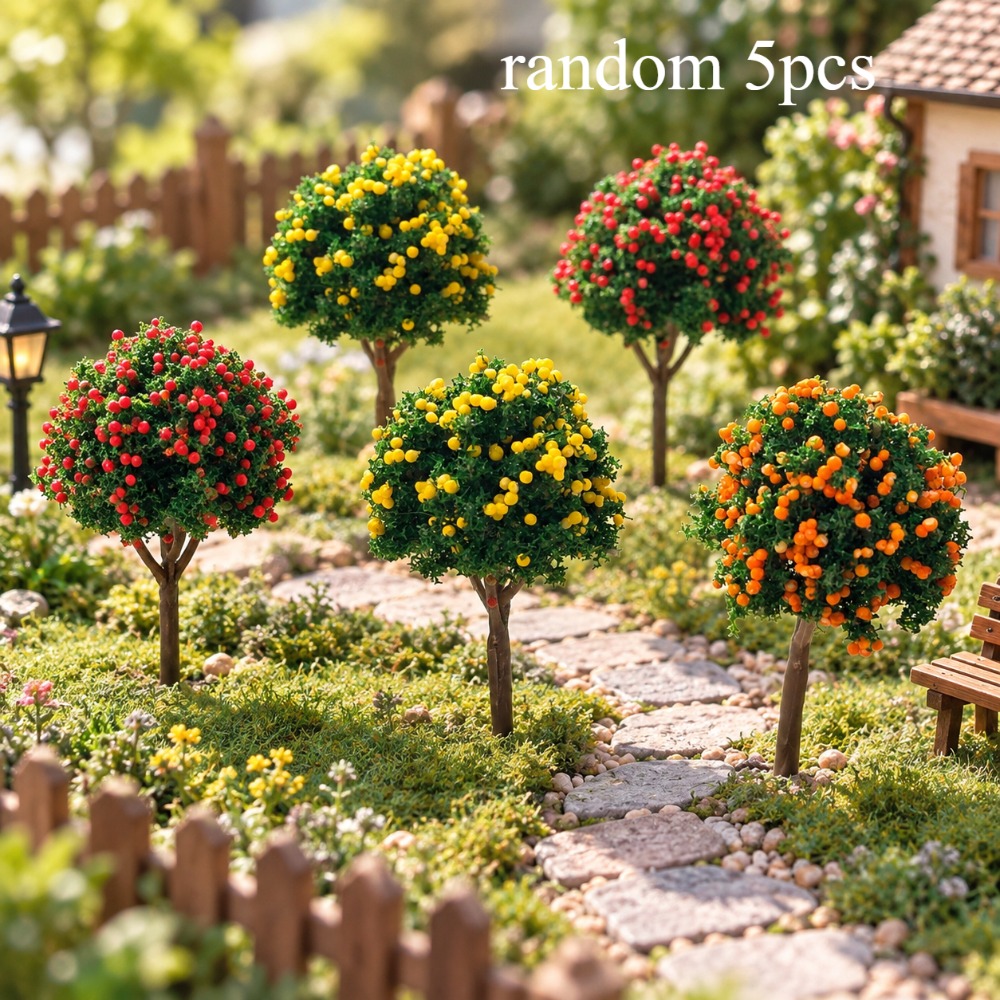 TEMU Set casuale da 5 pezzi di modellini di alberi fruttiferi in miniatura, alberi realistici per micro paesaggi con chioma , colorati e fogliame,