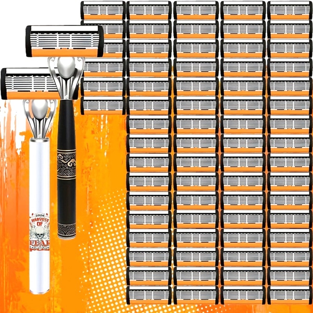 Men's 72-Blade Razor with Metal Handles, Washable Design for Painless Beard and Mustache Shaving, Classic Style
