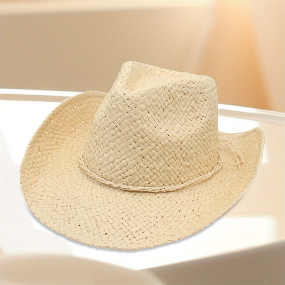 men women beach hat breathable western style cowgirl hat - Temu display picture 3