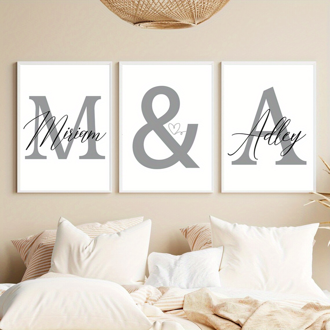 E-shop Individuelles Paarnamen-Leinwandkunst-Set - 3 Stk., Personalisierte Wanddekoration für Schlafzimmer, Wohnzimmer & Büro - Perfektes Geschenk für