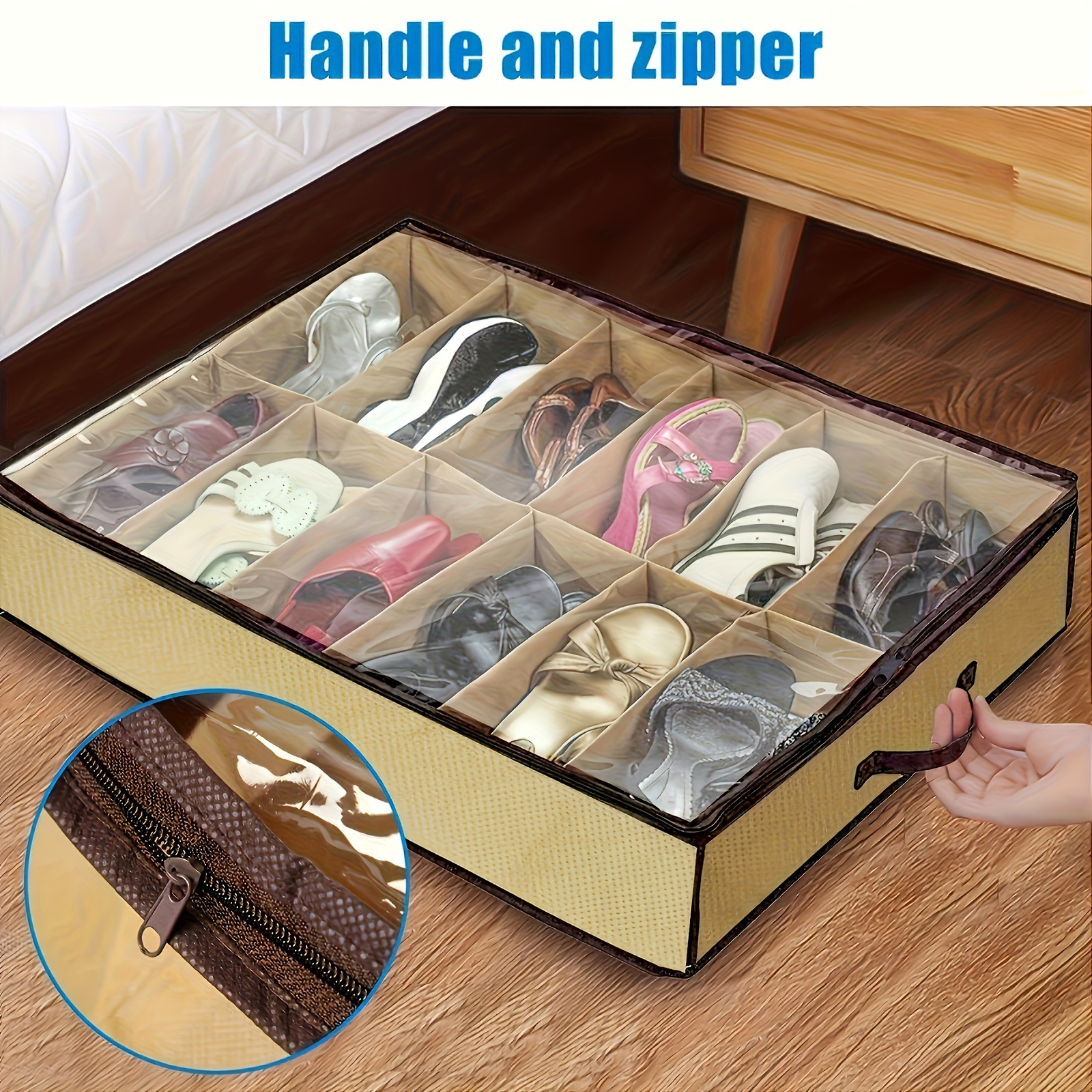 

Vintage Organizer, Vintage-style Shoe Storage Box With Dustproof Clear Lid – Space-saving Organizer For Bedroom And Closet, 12 Compartments With