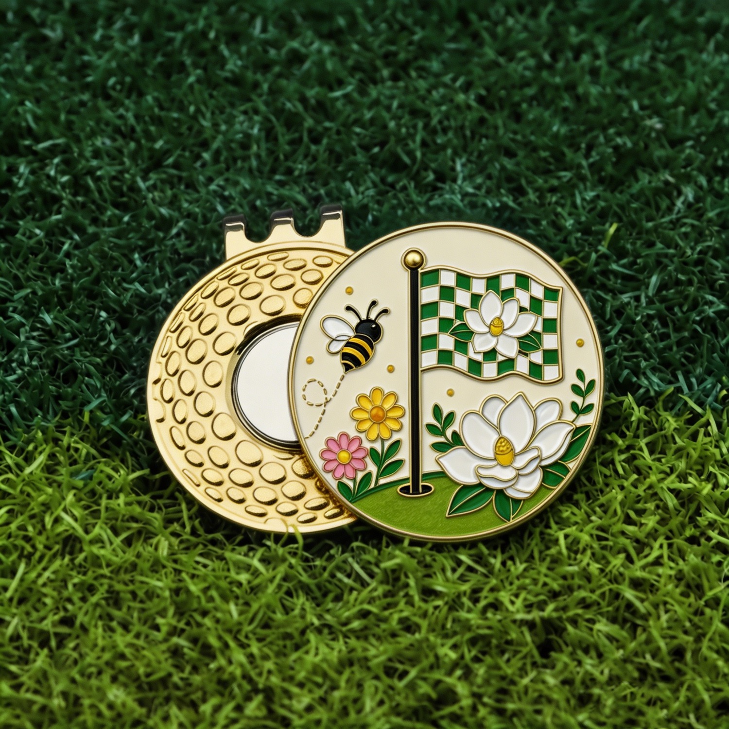 TEMU Magnetic Golf Ball Marker Hat Clip Set - 'magnolia & Bee' Botanical Golf Ball Marker For Women And Men - Durable Alloy Golf Hat Clip With Strong