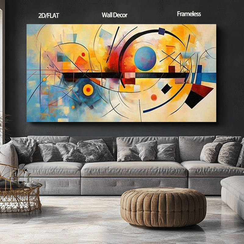 TEMU 2d Flat, Large Modern Abstract Wall - Vertical Suitable For Living Room, Office, Entryway Decor, Cream Background With Blue, Red & Yellow,