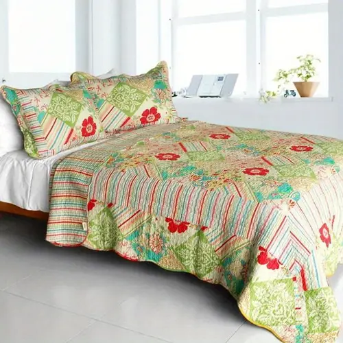 hills cotton 3pcs quilted floral quilt set full queen size