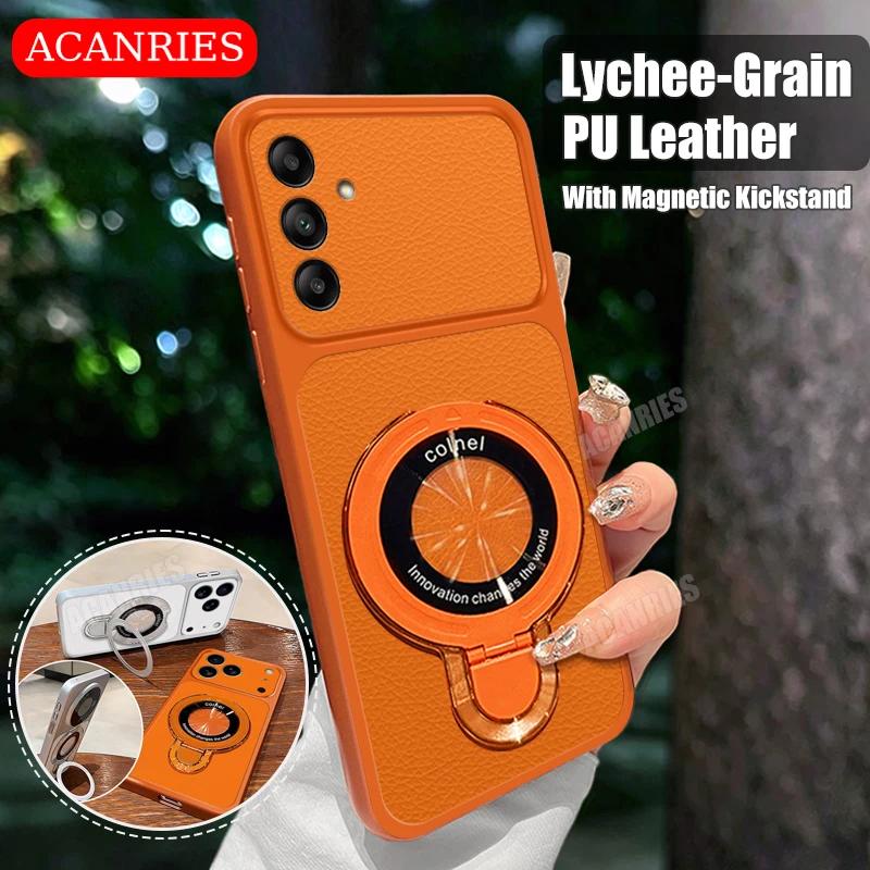 TEMU Phone Case - For Galaxy A57 5g/ A37/ A27/ A17 Luxury Lychee Grain Pu Leather Phone Case With Thin Ring Holder Magnetic Kickstand Shockproof