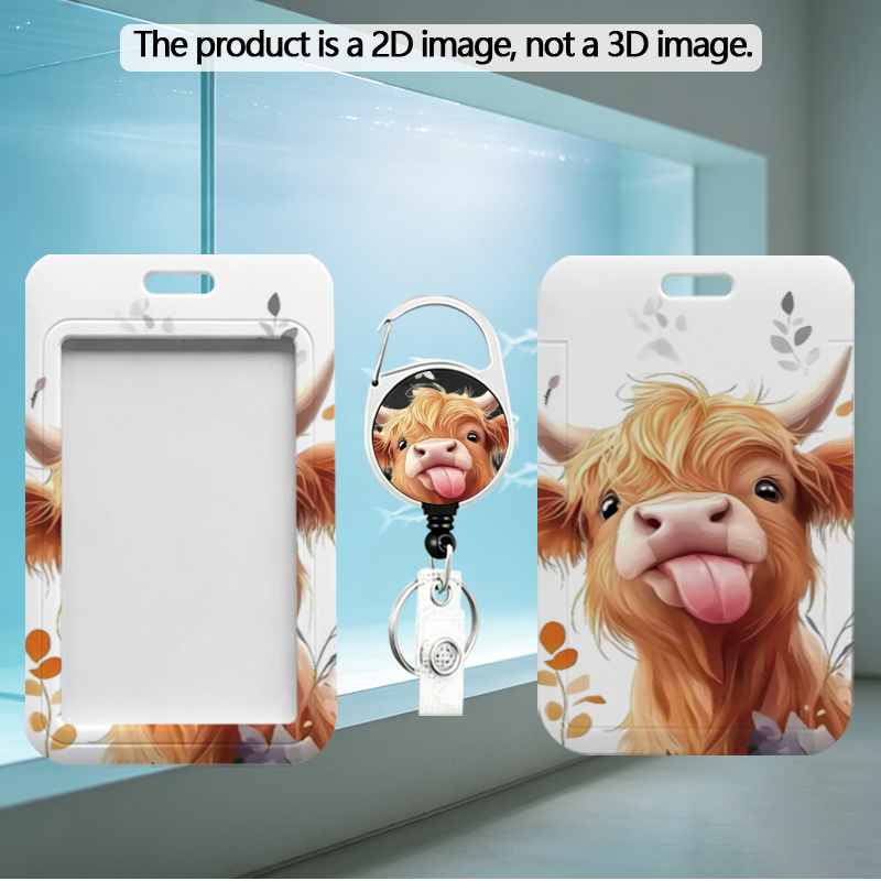 TEMU [2D Plat] Porte-cartes avec illustration de vache mignonne et clip de carte rétractable - Porte-cartes d'identification, porte-cartes de crédit,
