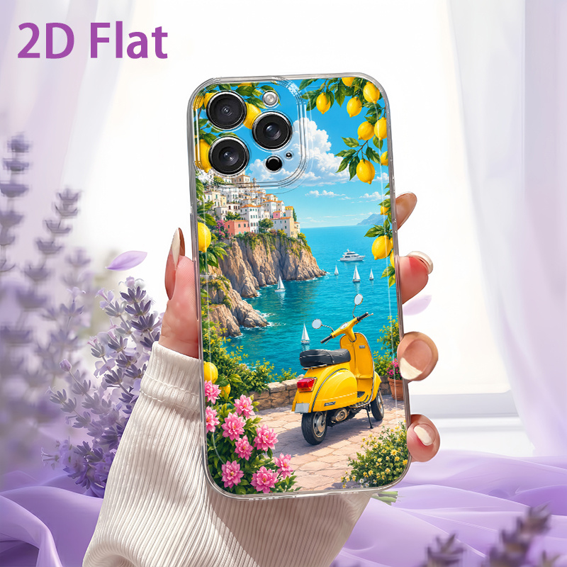 Ovitek za telefon: 2D raven obalni skuter vzorec, primeren za iPhone 17 16 15 14 13 12 11 Pro XS XR XSMAX 7 8 6 6S Plus 16E 17E, preprost in
