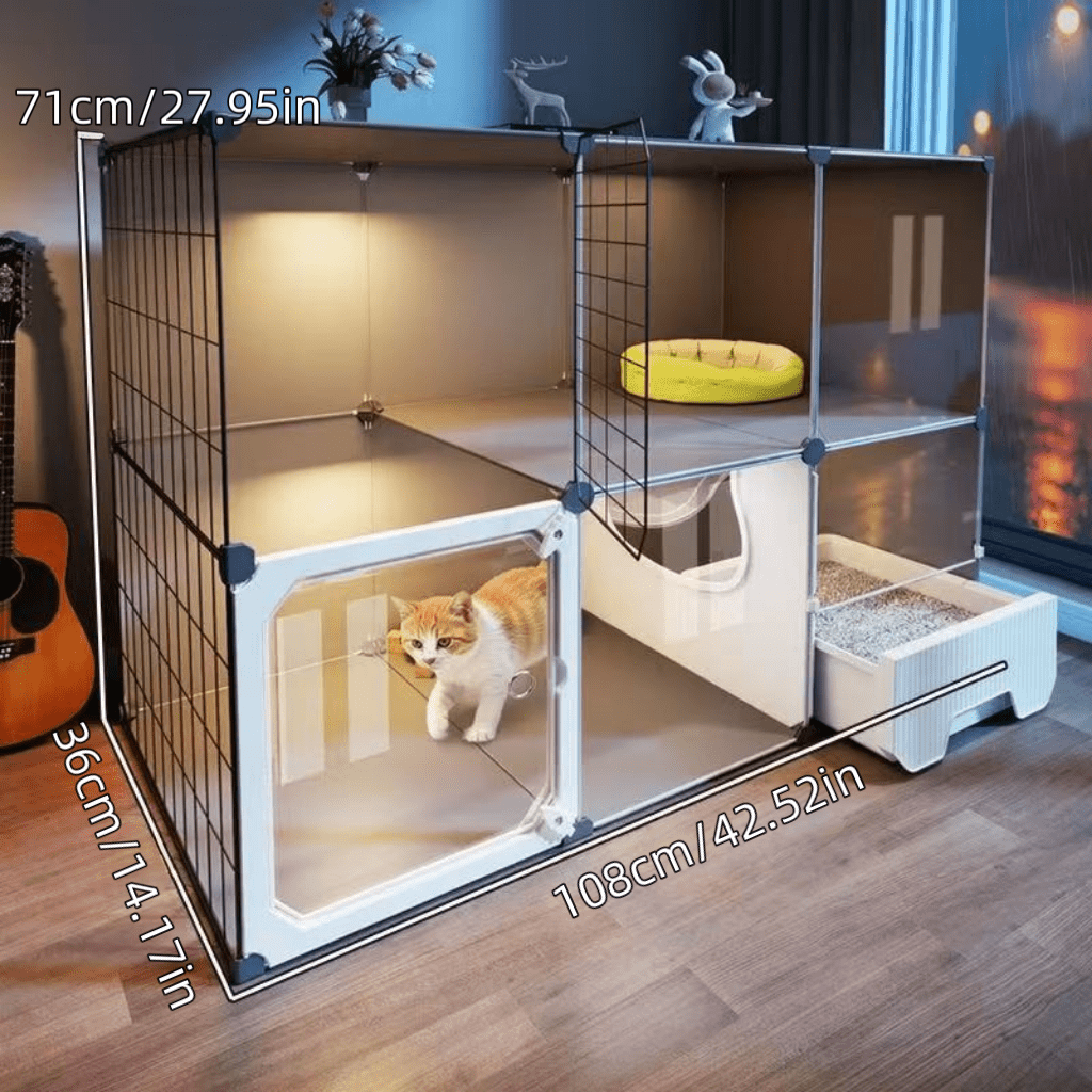 Expandable Horizontal Cat Playpen Crate with Elevated Platform