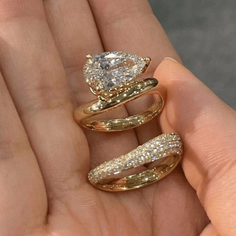 TEMU 2pcs Bagues de fiançailles pour femmes, mode luxe, incrustation et bague décorative en , convient pour le port des femmes, fiançailles, mariage,