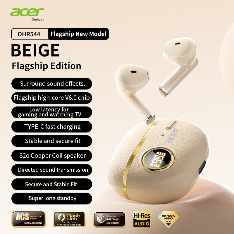 Image of [acer Authentic] Trendy, Stylish, In-ear Wireless Headphones With High-resolution Audio Coil Speakers For Directional Sound Transmission, High-, Clear Audio, And Call Quality