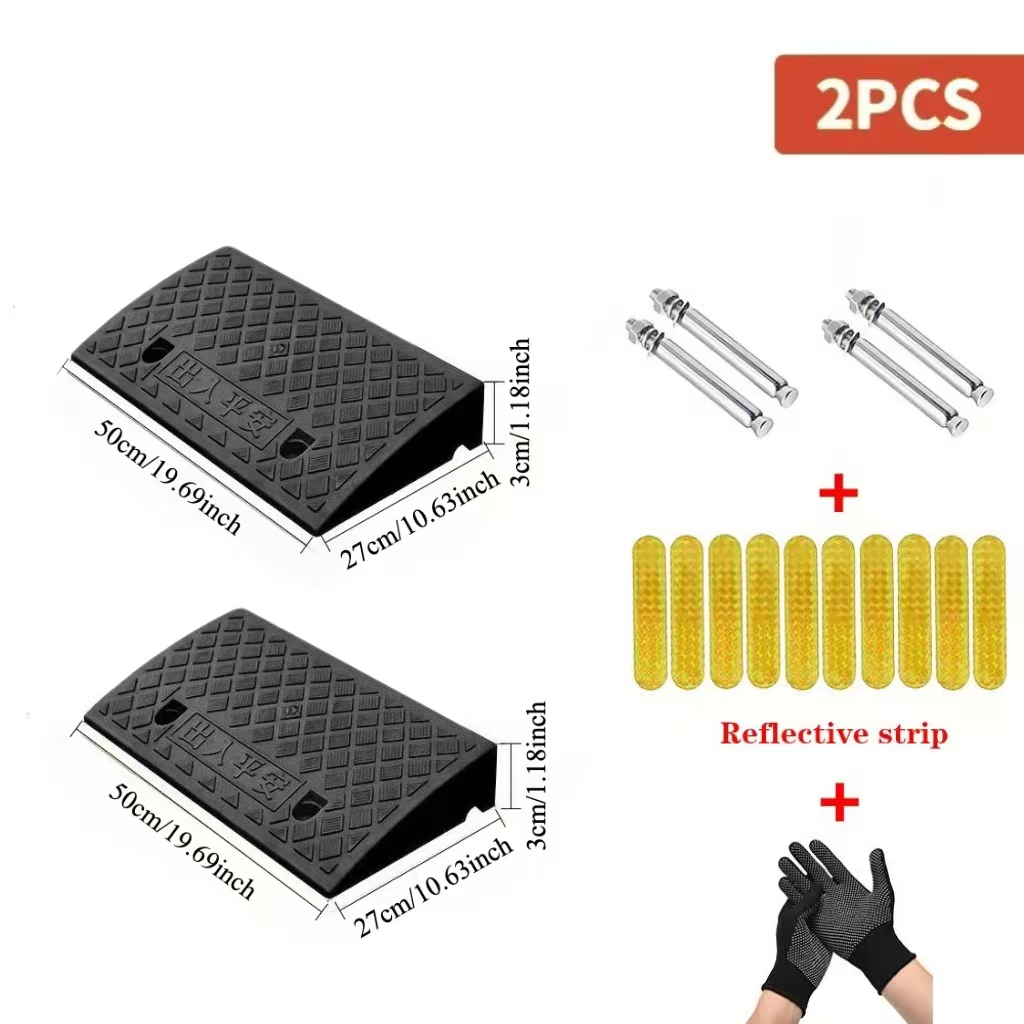 TEMU 2pcs Car Sidewalk Ramp - Portable Ramp, Heavy Duty Pe Portable Car With Non-slip Traction Surface For Sidewalk, Car, Wheelchair With Reflective