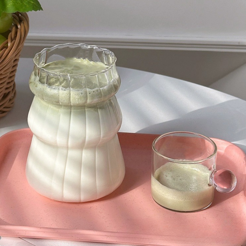 4 6pcs ldq ribbed glass cups with straw lid 18oz   drinking glasses for iced   water matcha juice   leak proof hand wash   accessories beverage serving wave pattern   hand   Product details 8