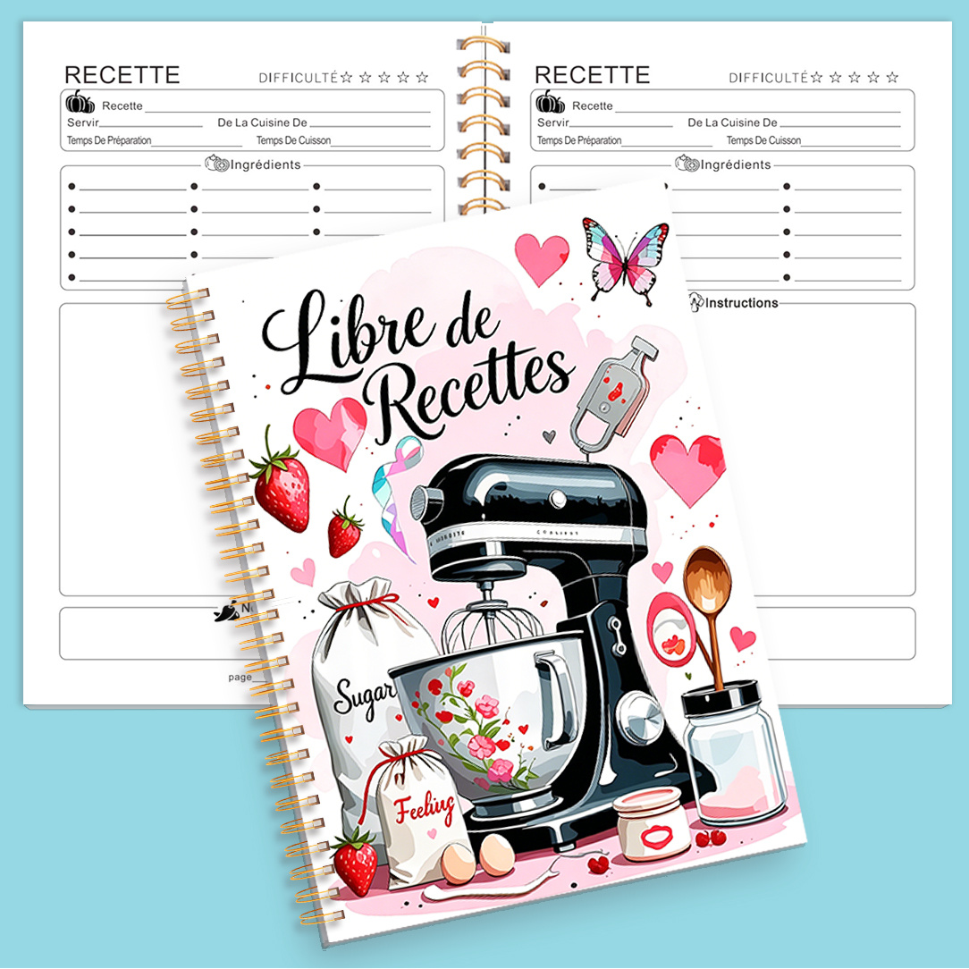 TEMU 1 cahier de composition , illustration de outils de pâtisserie rose, idéal pour les recettes de pâtisserie, les préparatifs, les journaux de