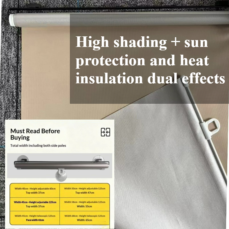 TEMU Store d'ombrage perçage à 3 ventouses, store enrouleur installation pour solaire et isolation thermique, UV de 95 %+, longueur réglable, rideau