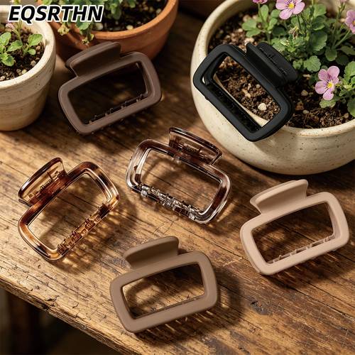 6pcs neutral tones and print hollow rectangle hair clips matte and transparent non slip clips hair claws for hair versatile hair accessories for daily use work travel and casual hairstyles