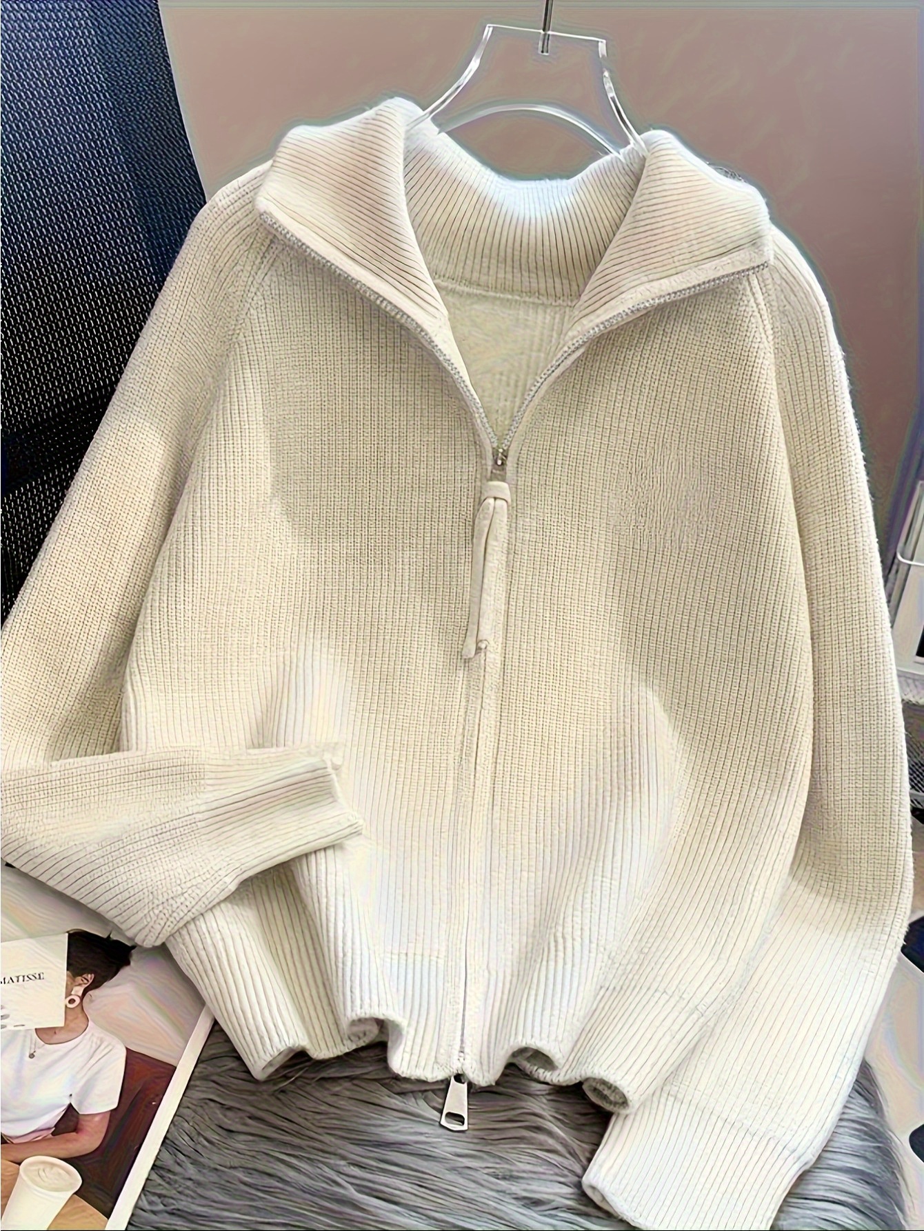 Women's Stretch Zip-Up Cardigan Sweater Soft Ribbed Long Sleeve Machine  Washable Loose Fit Winter Coat, Middle Eastern-Inspired