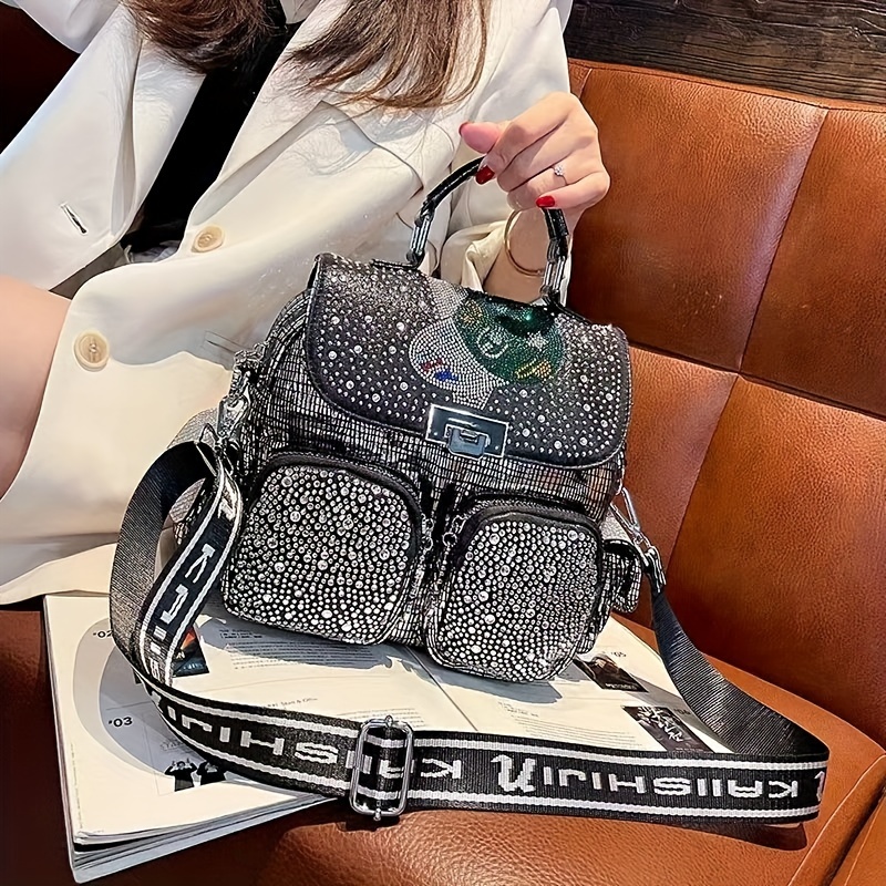 Image of Women's Backpacks Stylish And Durable Backpack Tote Handbag With Chic Rhinestones For Women, Perfect For Daily And , Punk Style And Suitable For Travel And School