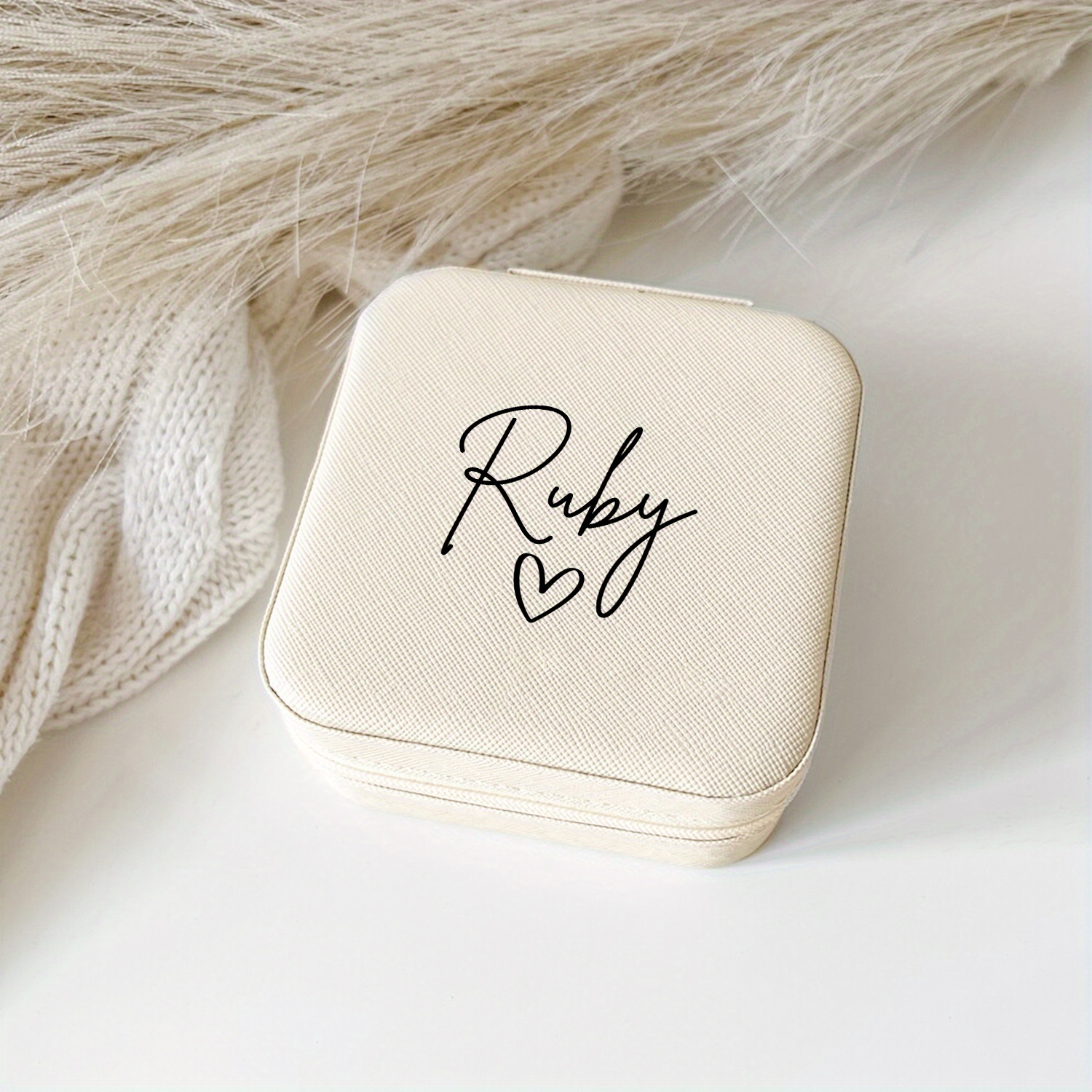 TEMU Personalized Handwritten Name With Bottom Jewelry Box, Custom Name Beige Jewelry Boxes, Bridesmaid Jewelry Box Travel Jewelry Case Gift For Her