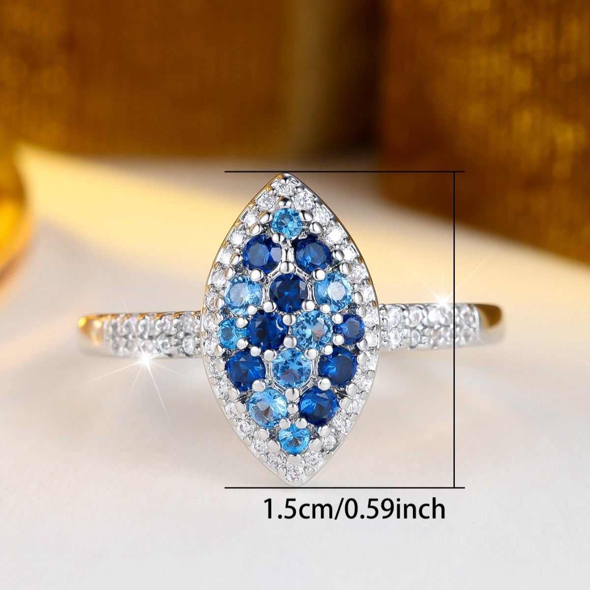 Men's Unique Pointed Ring with Blue Center Decoration