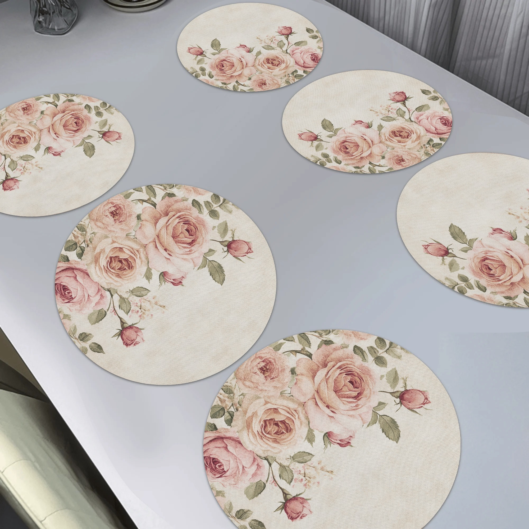 

6pcs Round Table Mats Set, Print, Soft , Polyester Woven Placemats For Kitchen, Dining Room, And Restaurant - Hand Wash Only