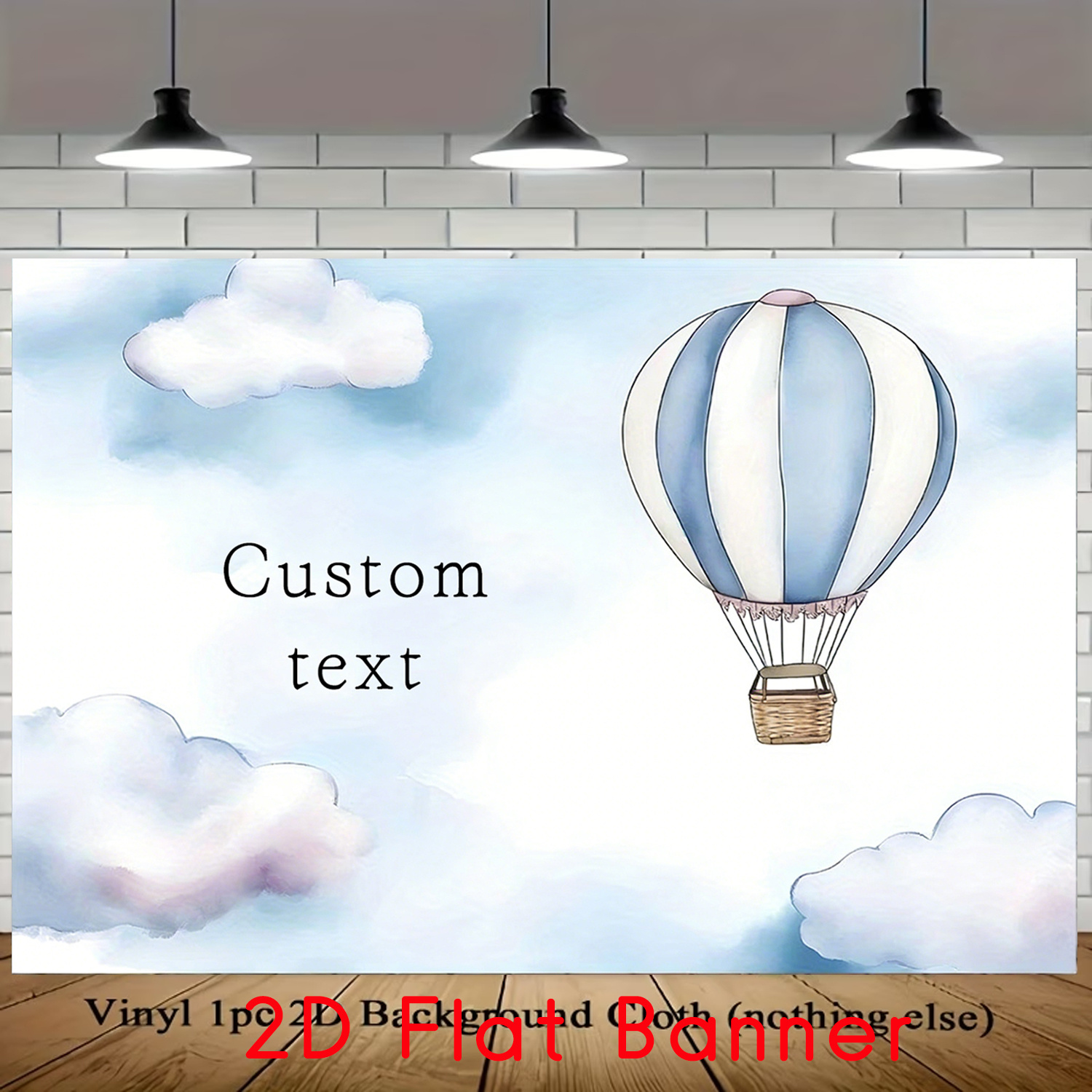 TEMU 2d Flat, 1pc Pastel Hot Air Balloon Vinyl Backdrop Suitable For Photo Booth, Shower, Birthday Party Decor - Whimsical Cloud & Balloon Theme With