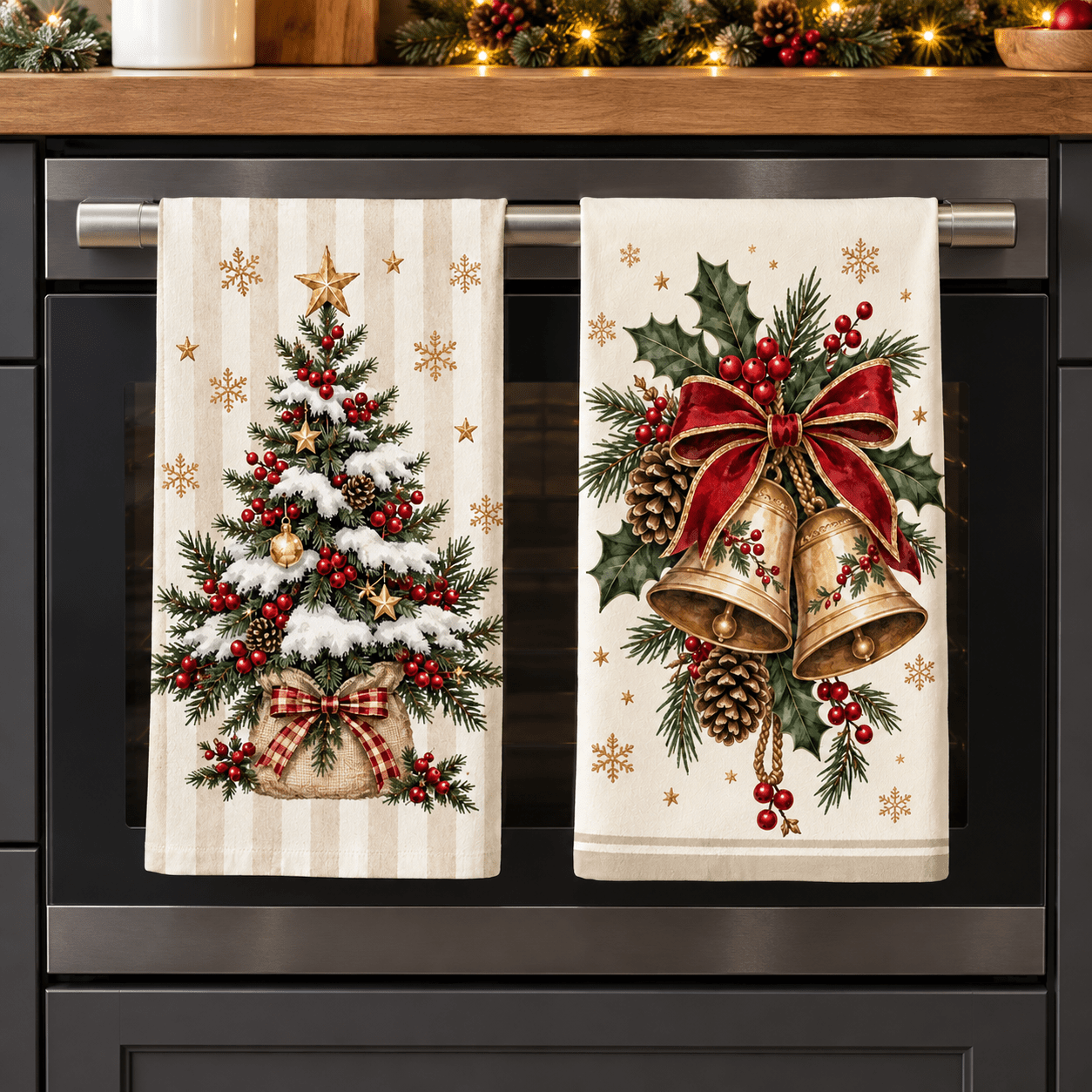 TEMU 2pcs Woyuo Christmas Tree Golden Bell Kitchen Towels & Dishcloths - Striped Suitable For Cleaning & Drying, Decorative Microfiber/ Cloths With ,