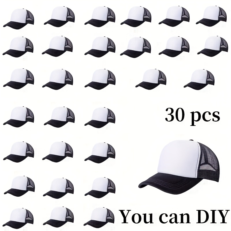 TEMU 30 Casquettes Personnalisables - Casquettes Ajustables en Respirante avec Panneaux de Transfert Thermique Vierges, Lot de Casquettes pour