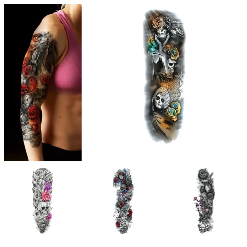 5pcs large gothic tattoo set - extra-large body art stickers with skull, rose, bat, snake, and spider web designs - heavy-duty, water-resistant, fade-proof temporary tattoos for  , legs, back, chest - long-lasting for parties, casual attire - ideal for edgy fashion & tattoo enthusiasts - easy application & removal -   tattoos for  , stick on tattoos for women, extra large temporary tattoos, temporary tattoo stickers, cute tattoo, 0