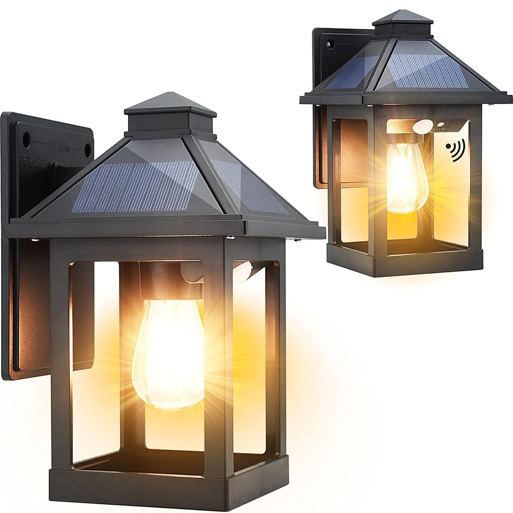 TEMU 1/2pack Solar Powered Wall Lanterns With 3 Dusk To Dawn Motion Sensor Led Sconce Lights Exterior Front Porch Security Lamps Wall Mount Patio