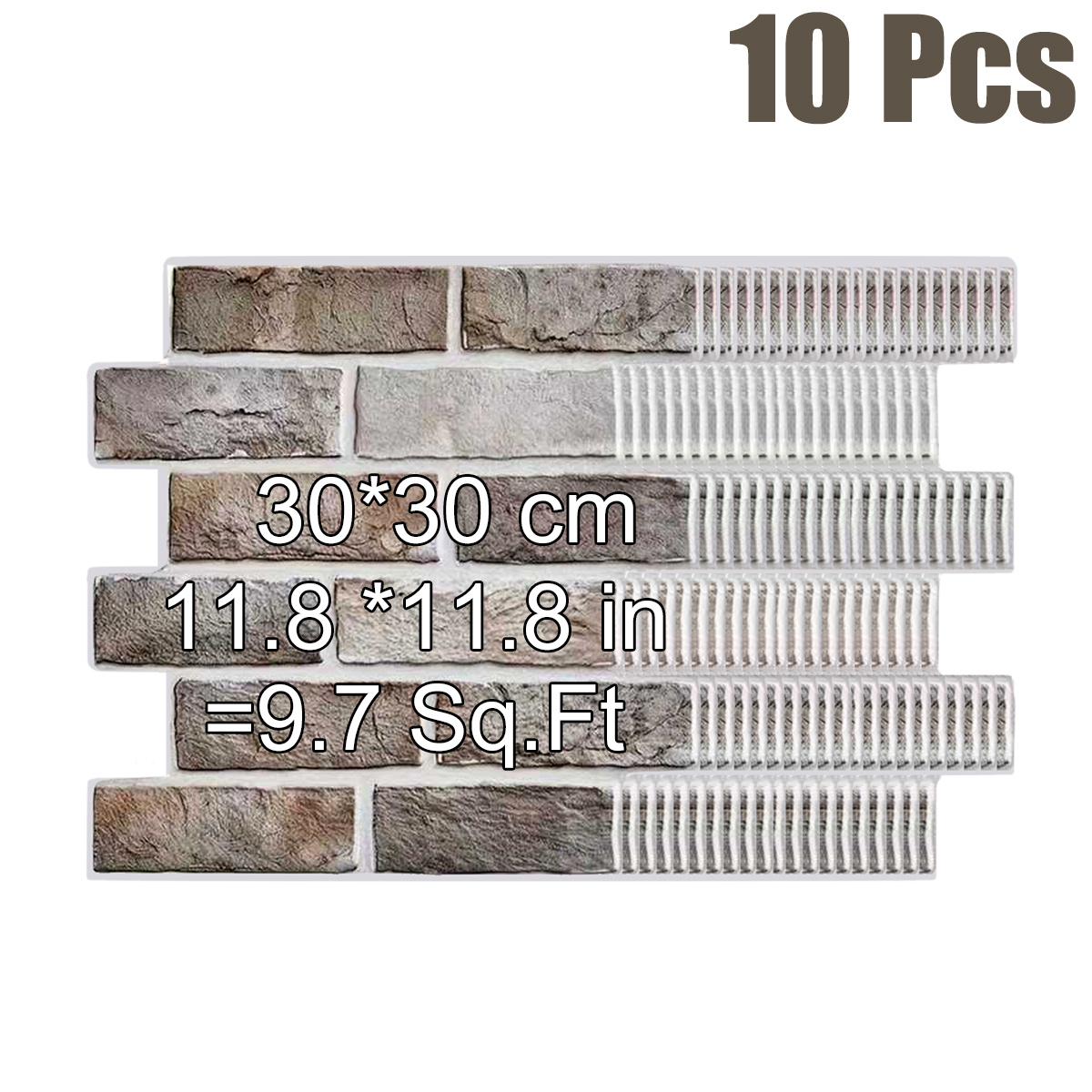 9.7 Brick Wallpaper Tiles, 10 Sheets Peel And Stick Backsplash Self Adhesive Vintage Tiles Subway Tile Removable Wall Panels For Kitchen Bathroom Living Room Decor 11.8x11.8 Inch
