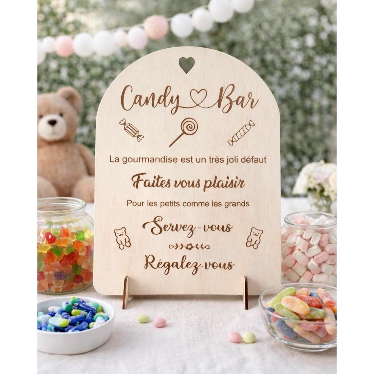 TEMU Pancarte plate 2D, 1 pièce, pour bar à bonbons à française avec sculpture d' de cœur et phrases - Sur table autoportante, convient pour , les