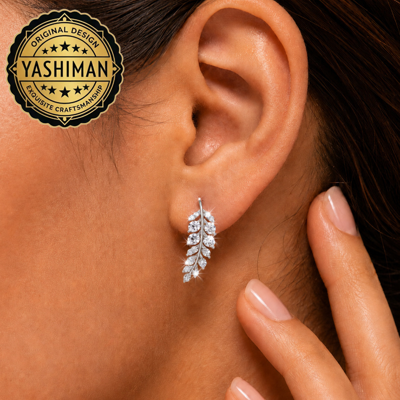 Women's Exquisite Leaf Design Stud Earrings with Zirconia