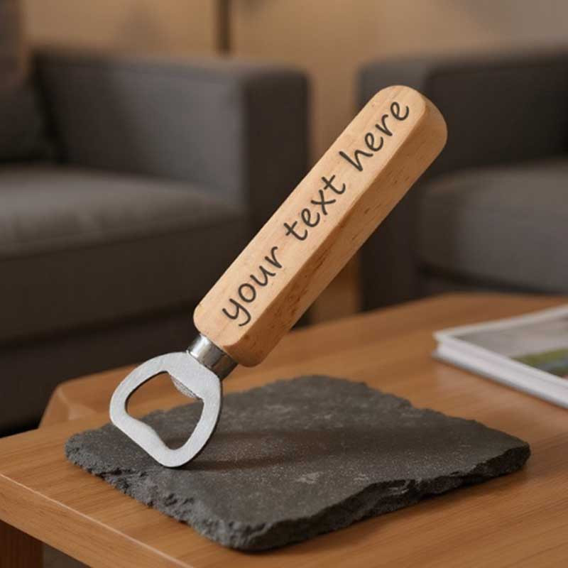 E-shop Personalisierter, individuell graviertes Holz-Flaschenöffner - Edelstahlöffnung mit Holzgriff, kreativ und für den Heimgebrauch