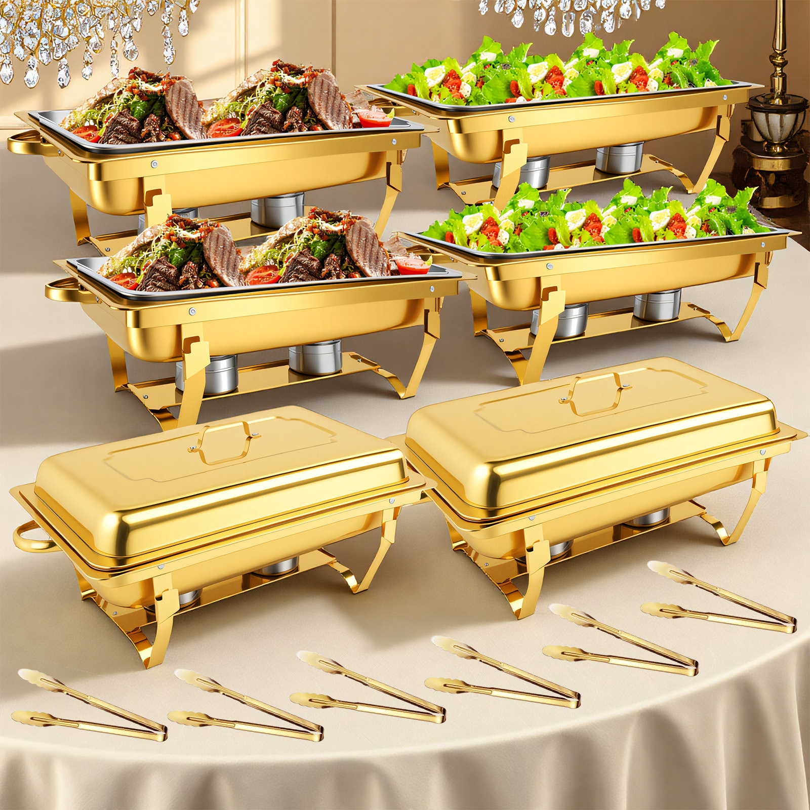 Image of Chafing Dishes For Buffet 1/2/4/6 Pack 9qt Stainless Steel Chafing Dish Set For Home Parties Catering Events Complete Buffet Warmer Set (/2/4/6) - Cooking