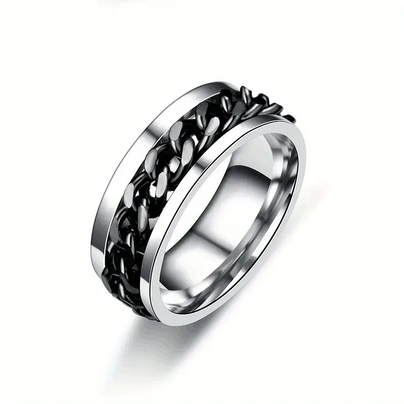 925 silver rotatable chain ring fashion creative casual attire mens and womens rings Product details 5