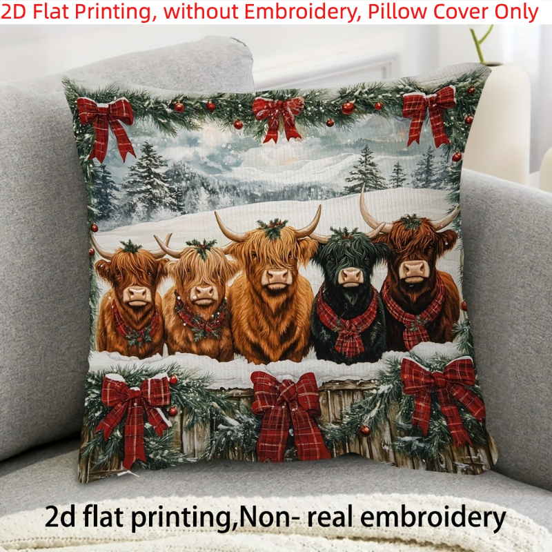 TEMU 2d Flat - 1pc, 2d Flat Printing, Cows Panel Cushion Covers, Christmas Throw Pillow Covers, Single-sided Printing, Without Embroidery, Pillow