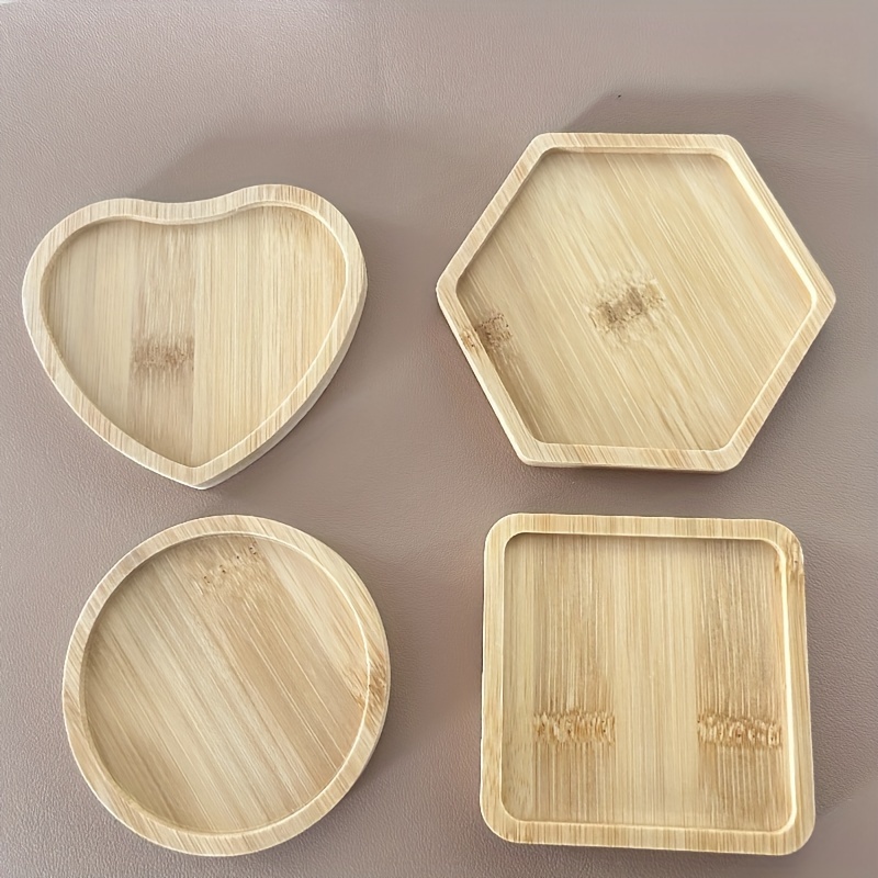 TEMU 4pcs Wooden Coaster Kit - Refillable Mosaic Craft Set With Heart, Circle, Star, Hexagon Shapes - Handmade Art Materials For Home Decor And