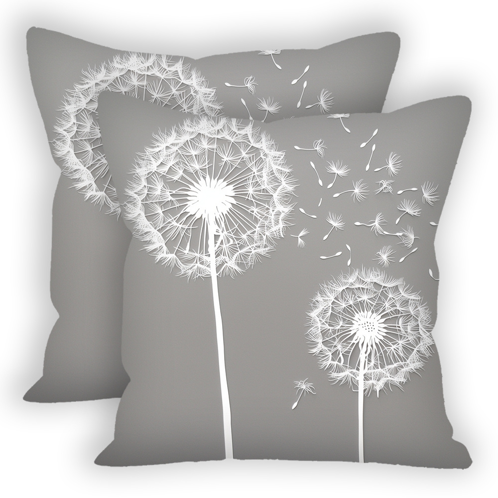 

2pcs, Grey Classic Elegant Dandelions Throw Pillow - Soft And Comfortable Sofa Pillow For Living Room, Bedroom, Couch & Sofa Decor Cushions - Cover With No Pillow