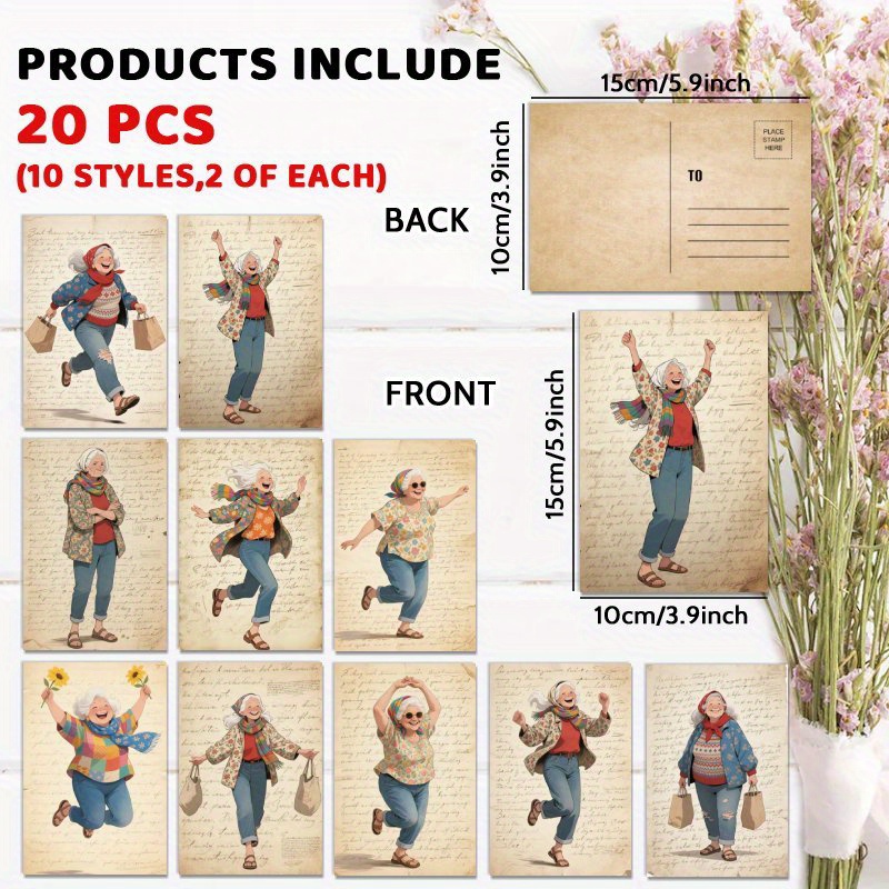 TEMU 20pcs Vintage Fashionable And Interesting Grandma Postcard, Unique Everyday Gift For Family & , Congratulate, Birthday Thank You, Unusual Items