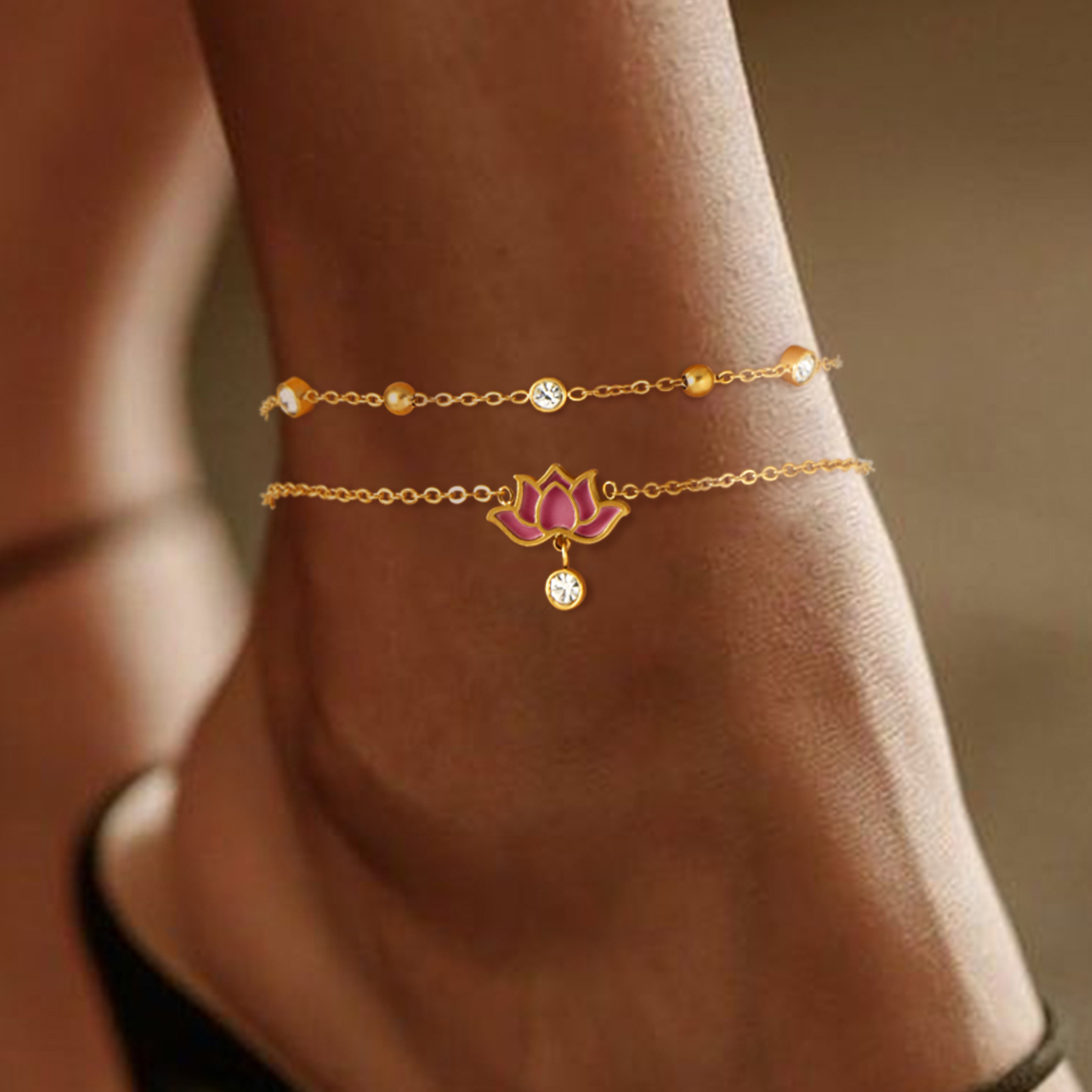 Image of 1pc, Easy And Elegant Style, Fashionable Anklet, Lotus Decoration, Stainless Steel, Hypoallergenic, Suitable For Daily Wear, Gift