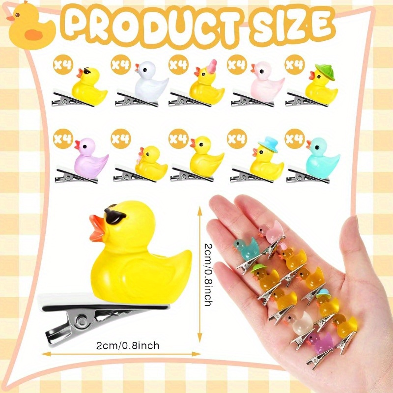 40pcs mini resin duck hair clips 10 styles cute duck hairpins with   poses vibrant colors     white black lightweight durable resin alloy non slip barrette clips for parties music festivals cosplay casual attire unisex hair accessories for women men Product details 3